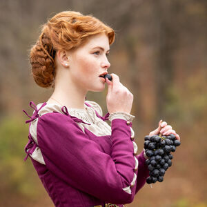 Rabais: Robe Corset Kirtle en Lin à Baleines «Rose Allemande» | Lin bourgogne | Taille 10