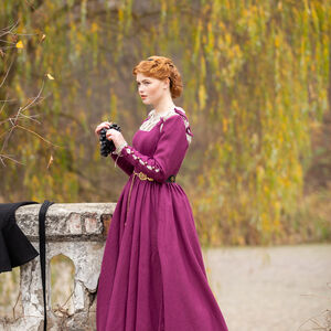 Rabais: Robe Corset Kirtle en Lin à Baleines «Rose Allemande» | Lin bourgogne | Taille 10