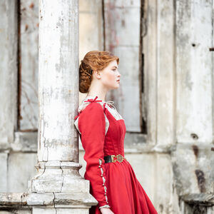 Rabais: Robe Corset Kirtle en Lin à Baleines «Rose Allemande» | Lin bourgogne | Taille 10