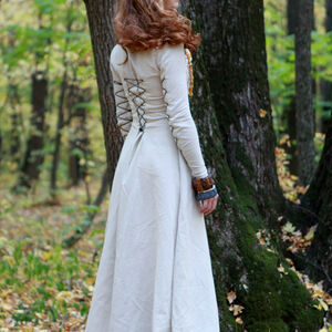 Rabais: Robe Médiévale de Lin avec Laçage «Janet Ensoleillée» | Lin naturel | Taille 0