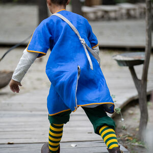 Rabais : Tunique d’Enfant en Lin avec Bordures Contrastantes «Première Aventure» | Bleu et Jaune | Taille 146