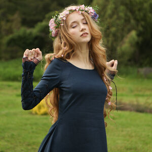Robe médiévale de demoiselle d'honneur en lin bleu « Jardin Secret »