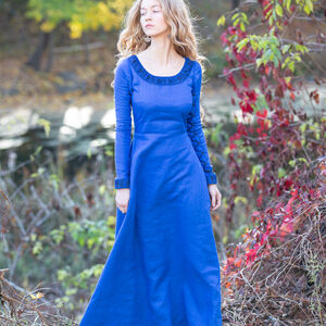 Robe de princesse médiévale en lin bleu « Princesse de l’Automne »