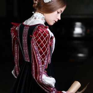 Vue d'arrière de robe de Renaissance du style florentin en velours naturel d'ArmStreet