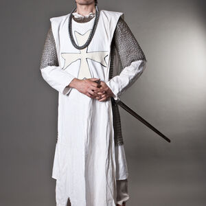 Tabard Médiéval de Chevalier Croisé Templier avec Croix Blanches-03