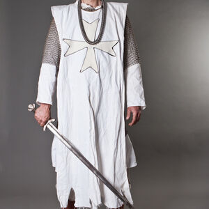 Tabard Médiéval de Chevalier Croisé Templier avec Croix Blanches-04