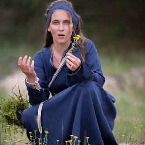 Tunique médiévale en lin bleu pour femme LARP « Trea la Guérisseuse »