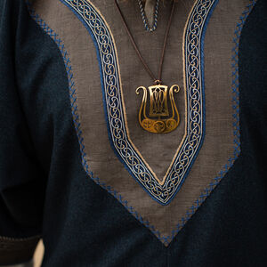 Tunique Viking en laine à manches courtes avec passement, broderies manuelles et accents «Ingvar le Marin»