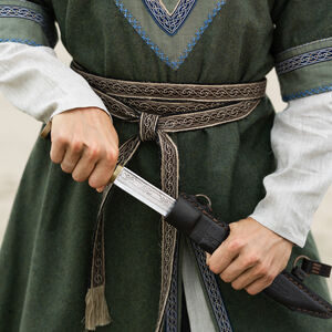 Tunique Viking en laine à manches courtes avec passement, broderies manuelles et accents «Ingvar le Marin»