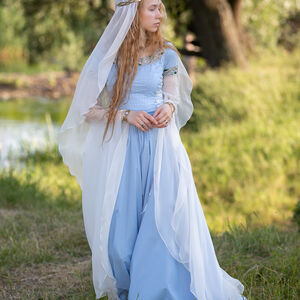 Coiffe de mariage médiéval elfique en soie « Fleurs d’Eau »