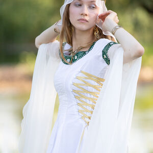 Costume de mariage médiéval voile coiffe blanche « Fleurs d’Eau »