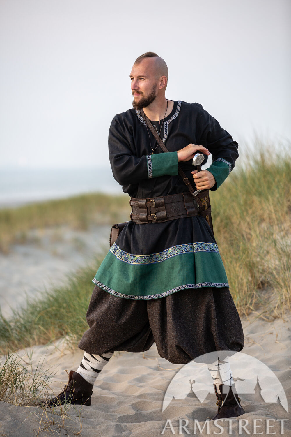 Tunique viking en lin avec décoration pour homme "Bjorn le Bûcheron"